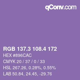 カラーコード: RGB 137.3 108.4 172 | qconv.com