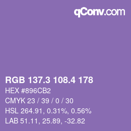 カラーコード: RGB 137.3 108.4 178 | qconv.com