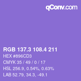 カラーコード: RGB 137.3 108.4 211 | qconv.com