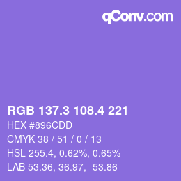 カラーコード: RGB 137.3 108.4 221 | qconv.com