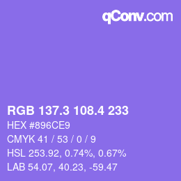 カラーコード: RGB 137.3 108.4 233 | qconv.com