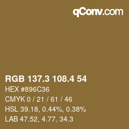 カラーコード: RGB 137.3 108.4 54 | qconv.com
