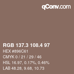 カラーコード: RGB 137.3 108.4 97 | qconv.com
