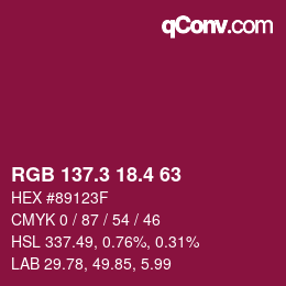 カラーコード: RGB 137.3 18.4 63 | qconv.com