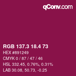 カラーコード: RGB 137.3 18.4 73 | qconv.com
