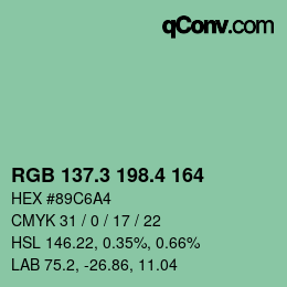 カラーコード: RGB 137.3 198.4 164 | qconv.com