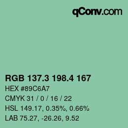 カラーコード: RGB 137.3 198.4 167 | qconv.com