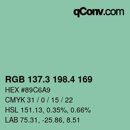 カラーコード: RGB 137.3 198.4 169 | qconv.com