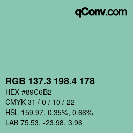 カラーコード: RGB 137.3 198.4 178 | qconv.com
