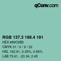 カラーコード: RGB 137.3 198.4 181 | qconv.com