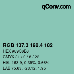 カラーコード: RGB 137.3 198.4 182 | qconv.com