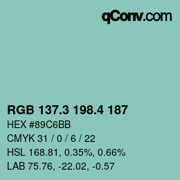 カラーコード: RGB 137.3 198.4 187 | qconv.com