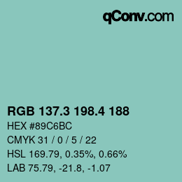 カラーコード: RGB 137.3 198.4 188 | qconv.com