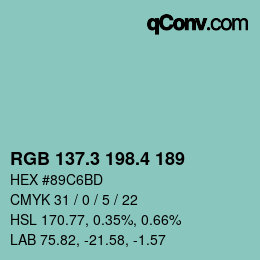 カラーコード: RGB 137.3 198.4 189 | qconv.com