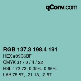 カラーコード: RGB 137.3 198.4 191 | qconv.com