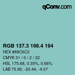 カラーコード: RGB 137.3 198.4 194 | qconv.com