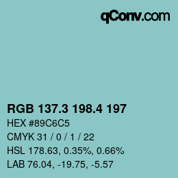 カラーコード: RGB 137.3 198.4 197 | qconv.com