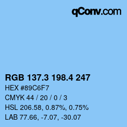 カラーコード: RGB 137.3 198.4 247 | qconv.com