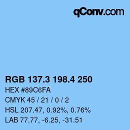 カラーコード: RGB 137.3 198.4 250 | qconv.com