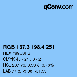 カラーコード: RGB 137.3 198.4 251 | qconv.com