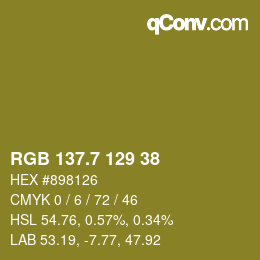 カラーコード: RGB 137.7 129 38 | qconv.com