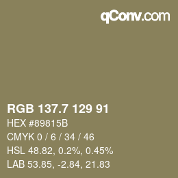 カラーコード: RGB 137.7 129 91 | qconv.com