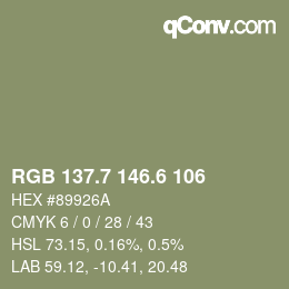 カラーコード: RGB 137.7 146.6 106 | qconv.com