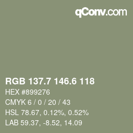 カラーコード: RGB 137.7 146.6 118 | qconv.com