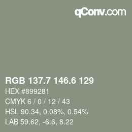 カラーコード: RGB 137.7 146.6 129 | qconv.com