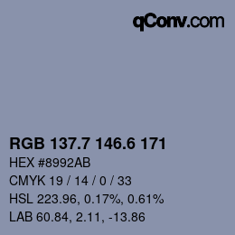 カラーコード: RGB 137.7 146.6 171 | qconv.com