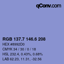 カラーコード: RGB 137.7 146.6 208 | qconv.com