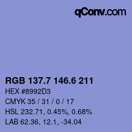 カラーコード: RGB 137.7 146.6 211 | qconv.com