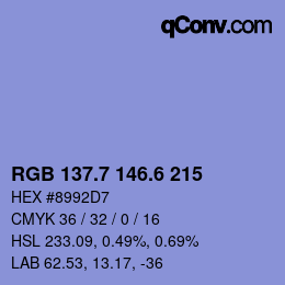 カラーコード: RGB 137.7 146.6 215 | qconv.com