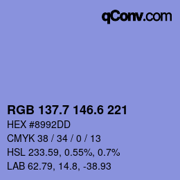 カラーコード: RGB 137.7 146.6 221 | qconv.com