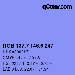 カラーコード: RGB 137.7 146.6 247 | qconv.com