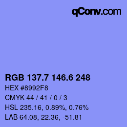 カラーコード: RGB 137.7 146.6 248 | qconv.com