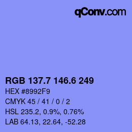 カラーコード: RGB 137.7 146.6 249 | qconv.com