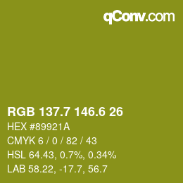 カラーコード: RGB 137.7 146.6 26 | qconv.com