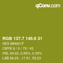 カラーコード: RGB 137.7 146.6 31 | qconv.com