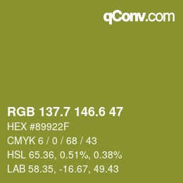 カラーコード: RGB 137.7 146.6 47 | qconv.com