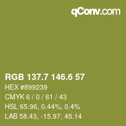 カラーコード: RGB 137.7 146.6 57 | qconv.com