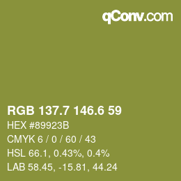 カラーコード: RGB 137.7 146.6 59 | qconv.com