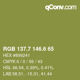 カラーコード: RGB 137.7 146.6 65 | qconv.com