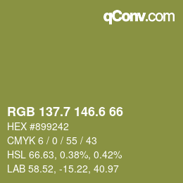 カラーコード: RGB 137.7 146.6 66 | qconv.com