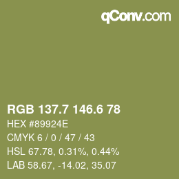 カラーコード: RGB 137.7 146.6 78 | qconv.com