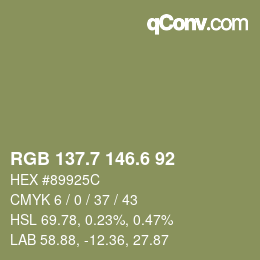 カラーコード: RGB 137.7 146.6 92 | qconv.com