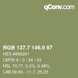 カラーコード: RGB 137.7 146.6 97 | qconv.com