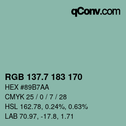 カラーコード: RGB 137.7 183 170 | qconv.com