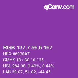 カラーコード: RGB 137.7 56.6 167 | qconv.com
