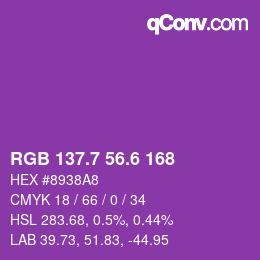 カラーコード: RGB 137.7 56.6 168 | qconv.com